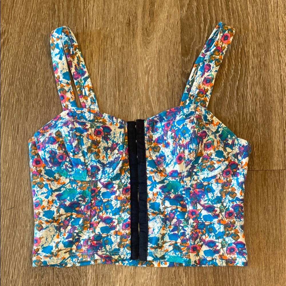 Nollie Fitted Bustier Tank Top in White and Blue